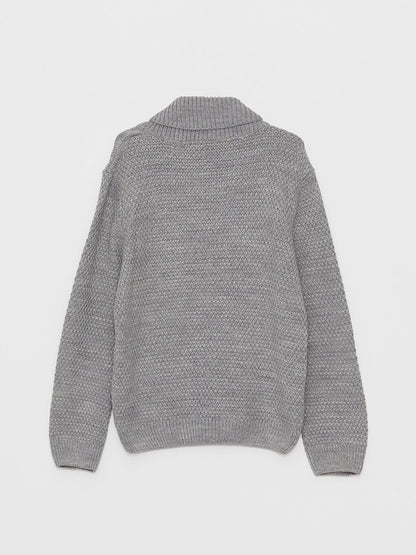 Shawl Collar Self-Patterned Boy's Knitwear Sweater