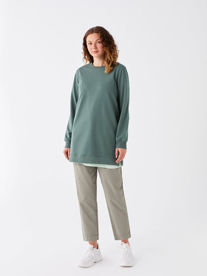 Crew Neck Plain Long Sleeve Women's Sweatshirt Tunic