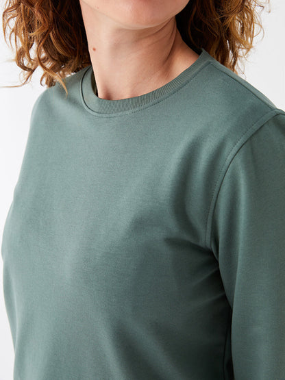 Crew Neck Plain Long Sleeve Women's Sweatshirt Tunic