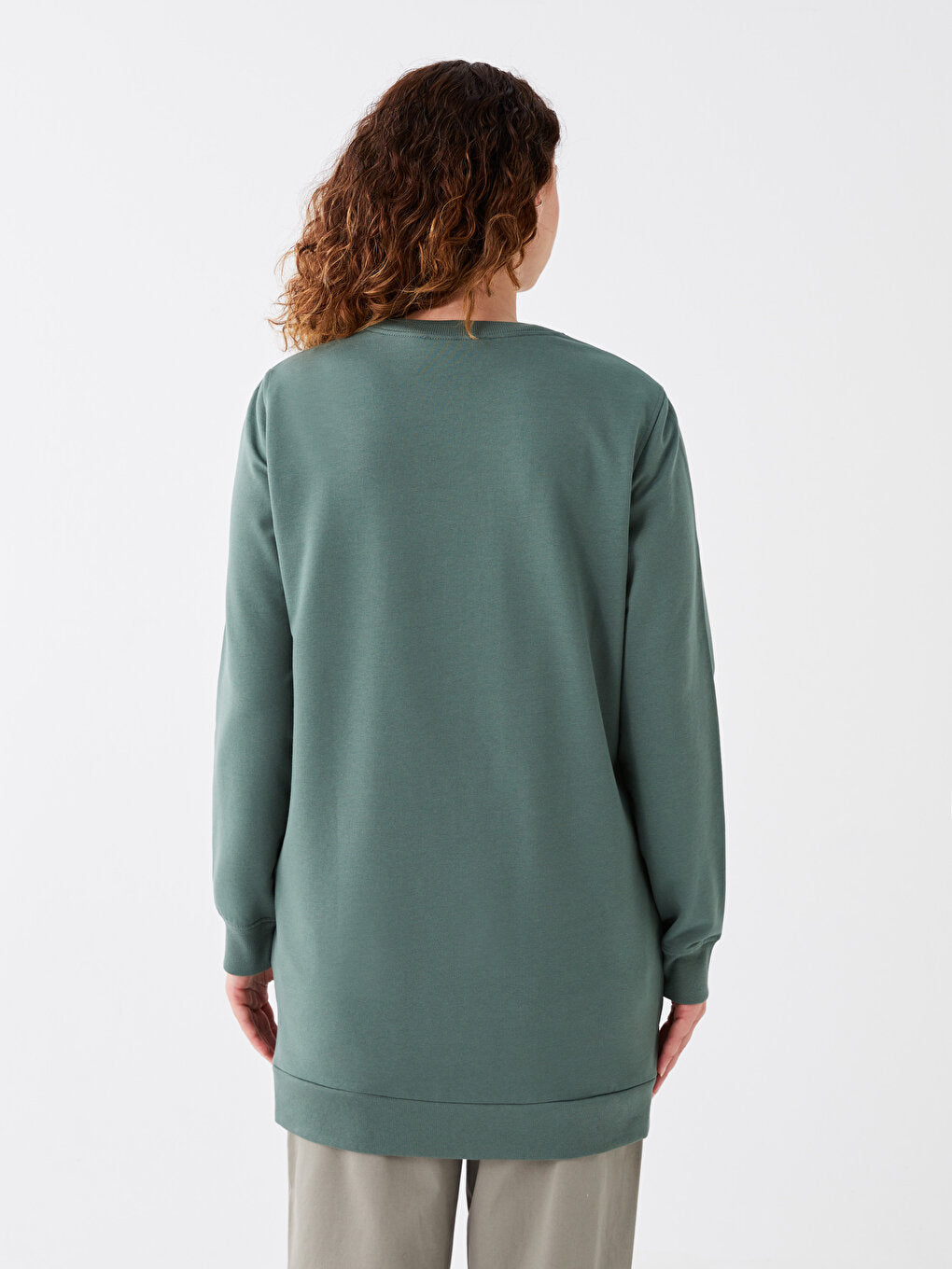 Crew Neck Plain Long Sleeve Women's Sweatshirt Tunic