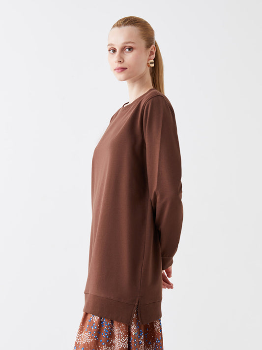 Crew Neck Plain Long Sleeve Women's Sweatshirt Tunic