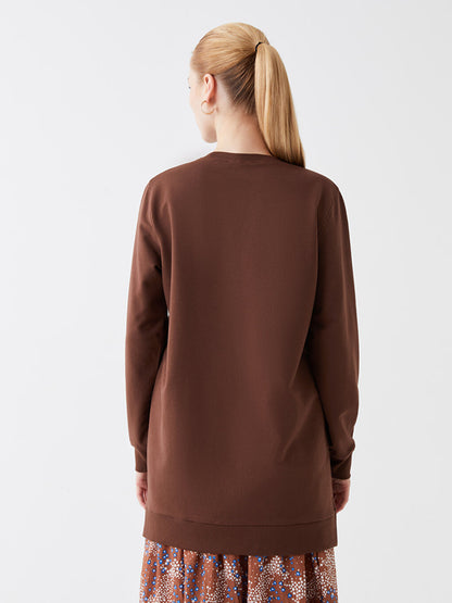 Crew Neck Plain Long Sleeve Women's Sweatshirt Tunic