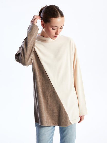 High Collar Color Blocked Long Sleeve Women's Tunic