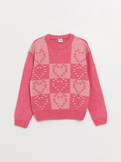 Crew Neck Patterned Long Sleeve Girl's Knitwear Sweater