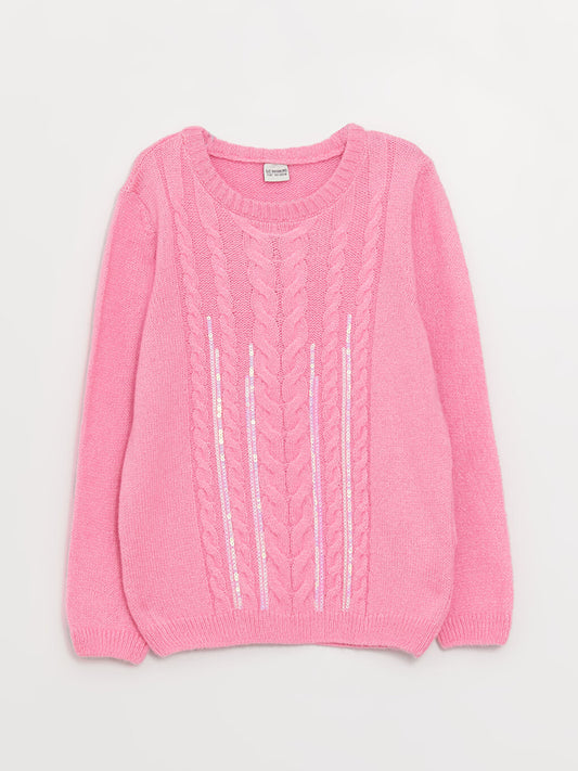 Crew Neck Long Sleeve Girl's Knitwear Sweater