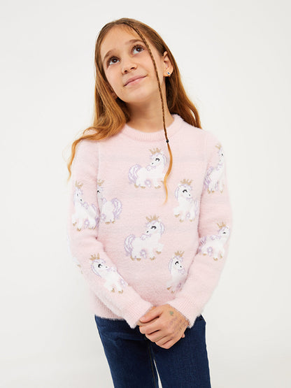 Crew Neck Patterned Long Sleeve Girl's Knitwear Sweater