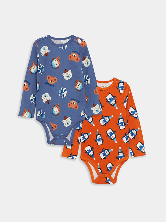 Crew Neck Long Sleeve Printed Baby Boy Snap-On Bodysuit 2-pack