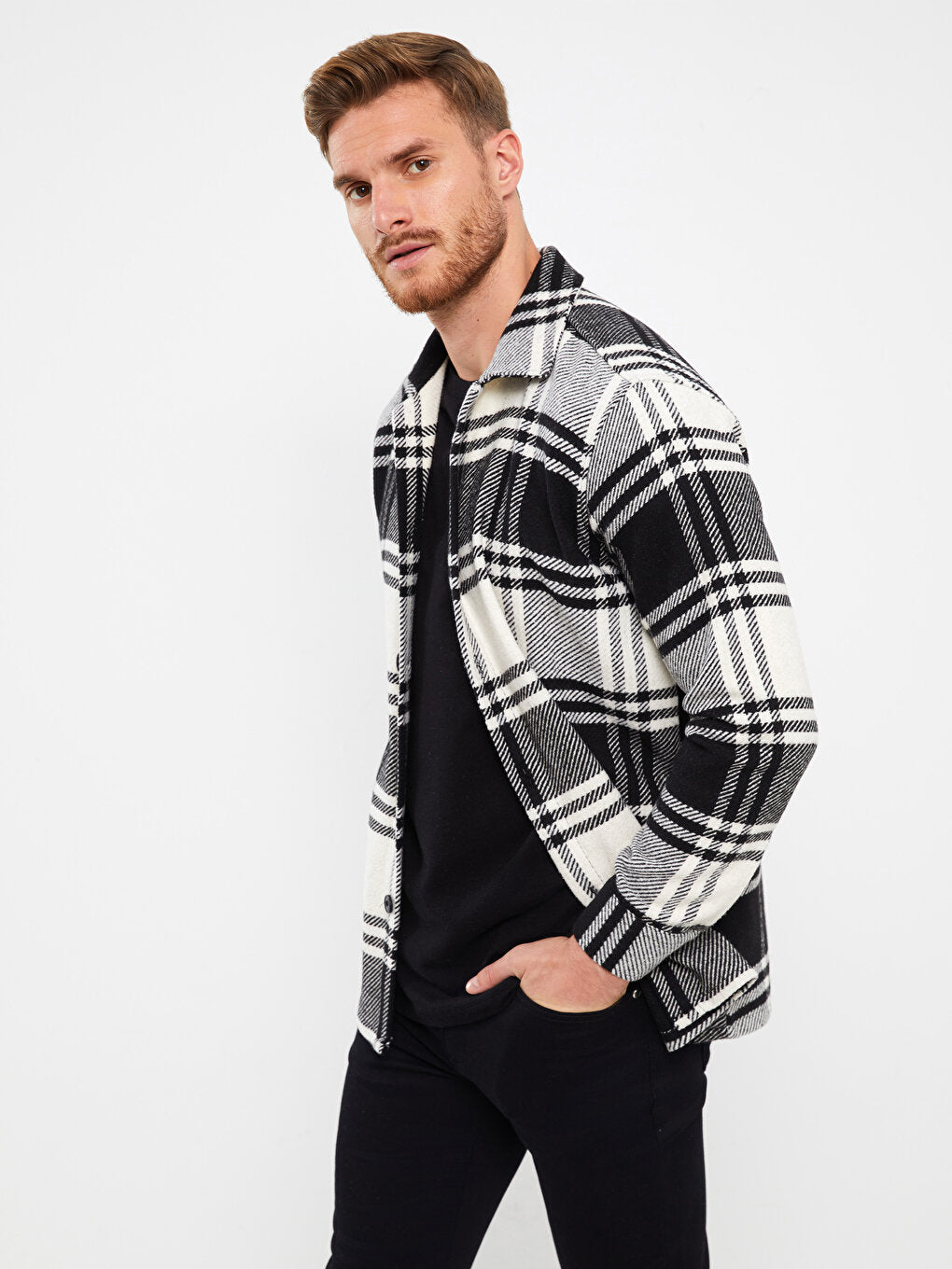 Regular Fit Long Sleeve Plaid Men's Lumberjack Shirt Jacket