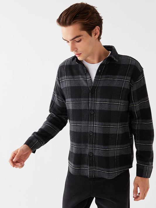 Regular Fit Long Sleeve Plaid Men's Shirt Jacket