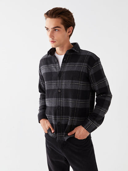 Regular Fit Long Sleeve Plaid Men's Shirt Jacket