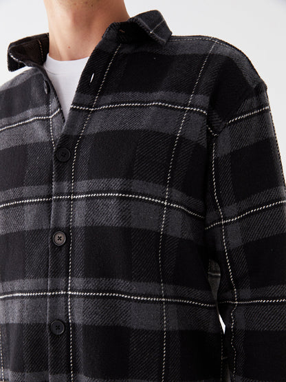 Regular Fit Long Sleeve Plaid Men's Shirt Jacket