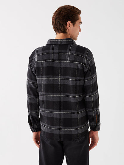 Regular Fit Long Sleeve Plaid Men's Shirt Jacket