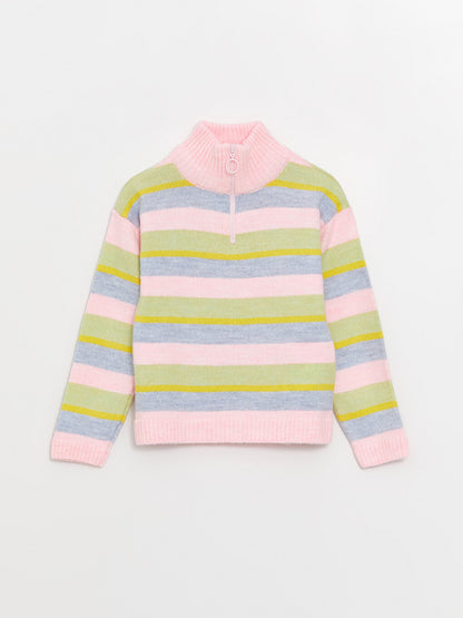 Turtleneck Color Blocked Girl's Knitwear Sweater