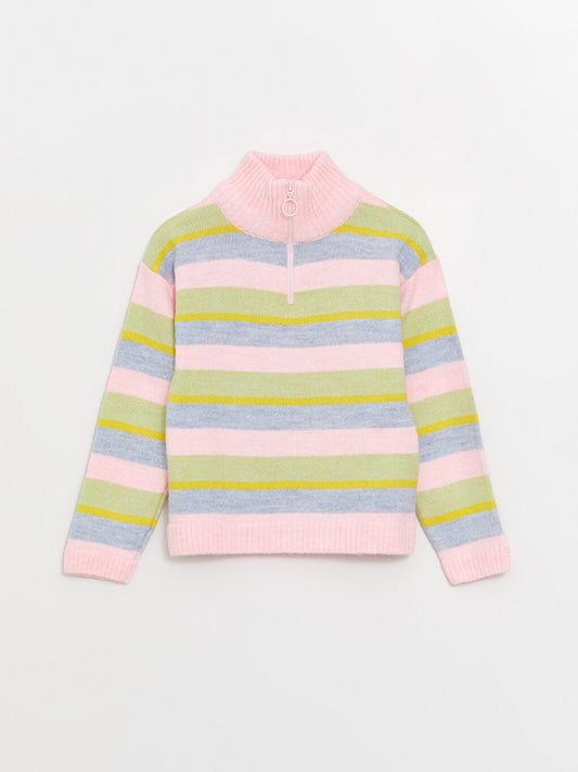 Turtleneck Color Blocked Girl's Knitwear Sweater