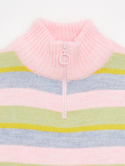 Turtleneck Color Blocked Girl's Knitwear Sweater