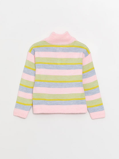 Turtleneck Color Blocked Girl's Knitwear Sweater