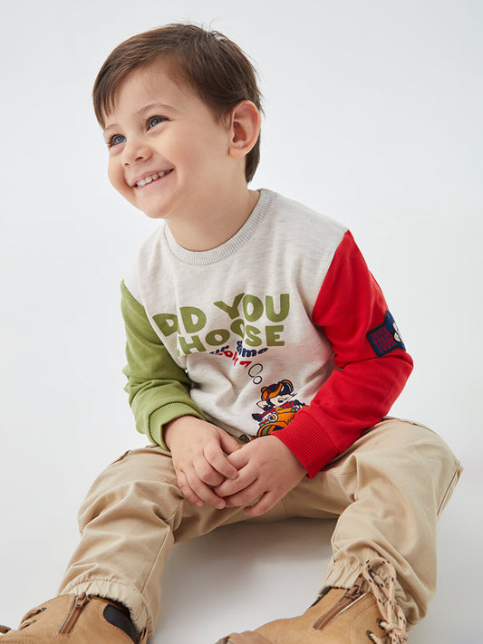 Crew Neck Long Sleeve Nostalgic Monkey Printed Baby Boy Sweatshirt