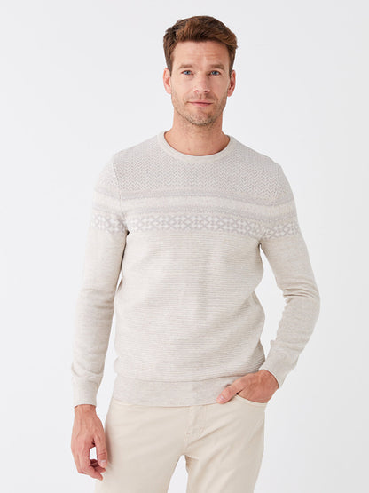 Crew Neck Long Sleeve Patterned Men's Knitwear Sweater