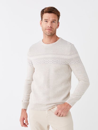 Crew Neck Long Sleeve Patterned Men's Knitwear Sweater