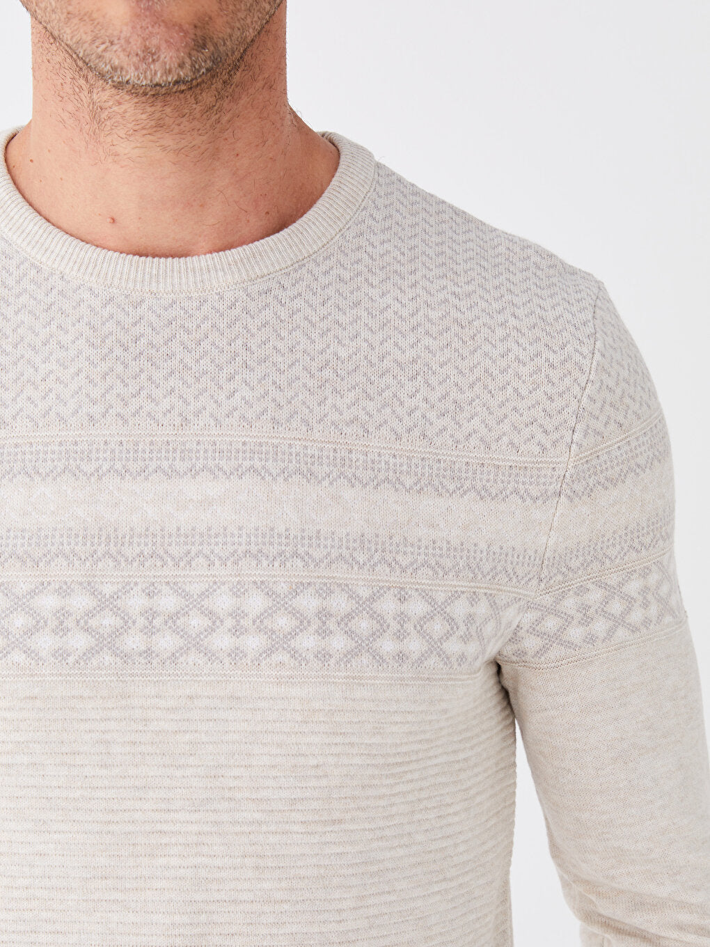 Crew Neck Long Sleeve Patterned Men's Knitwear Sweater