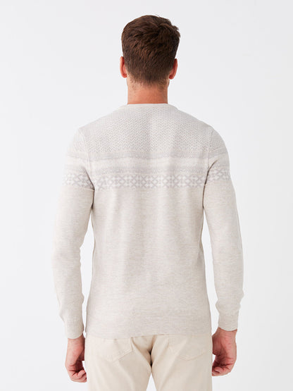 Crew Neck Long Sleeve Patterned Men's Knitwear Sweater