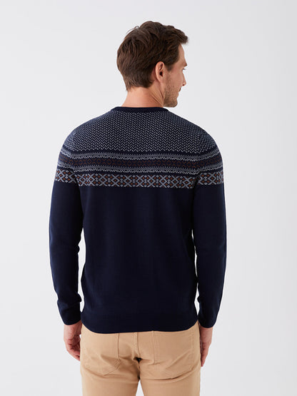 Crew Neck Long Sleeve Patterned Men's Knitwear Sweater