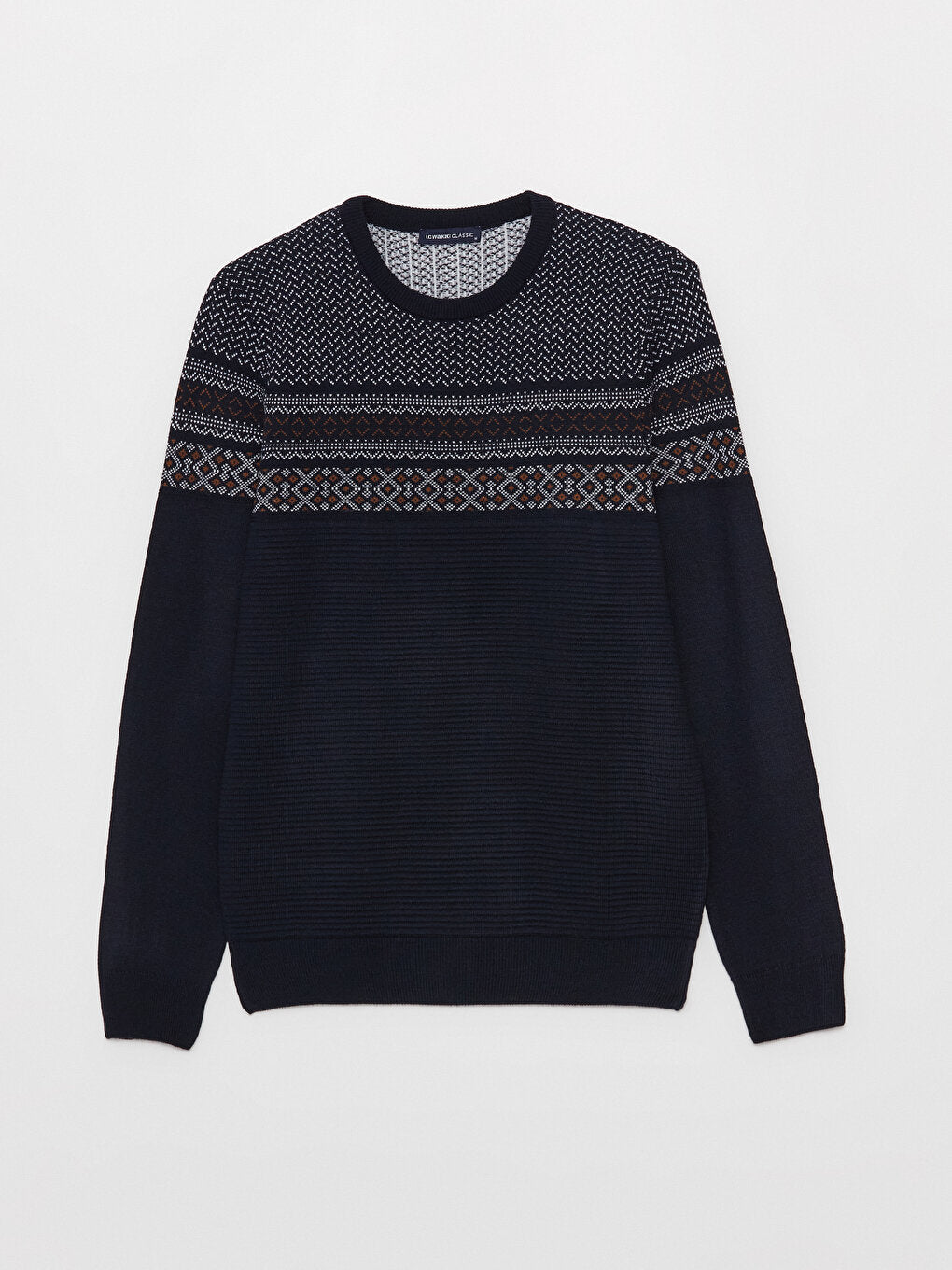 Crew Neck Long Sleeve Patterned Men's Knitwear Sweater