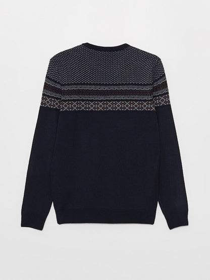 Crew Neck Long Sleeve Patterned Men's Knitwear Sweater