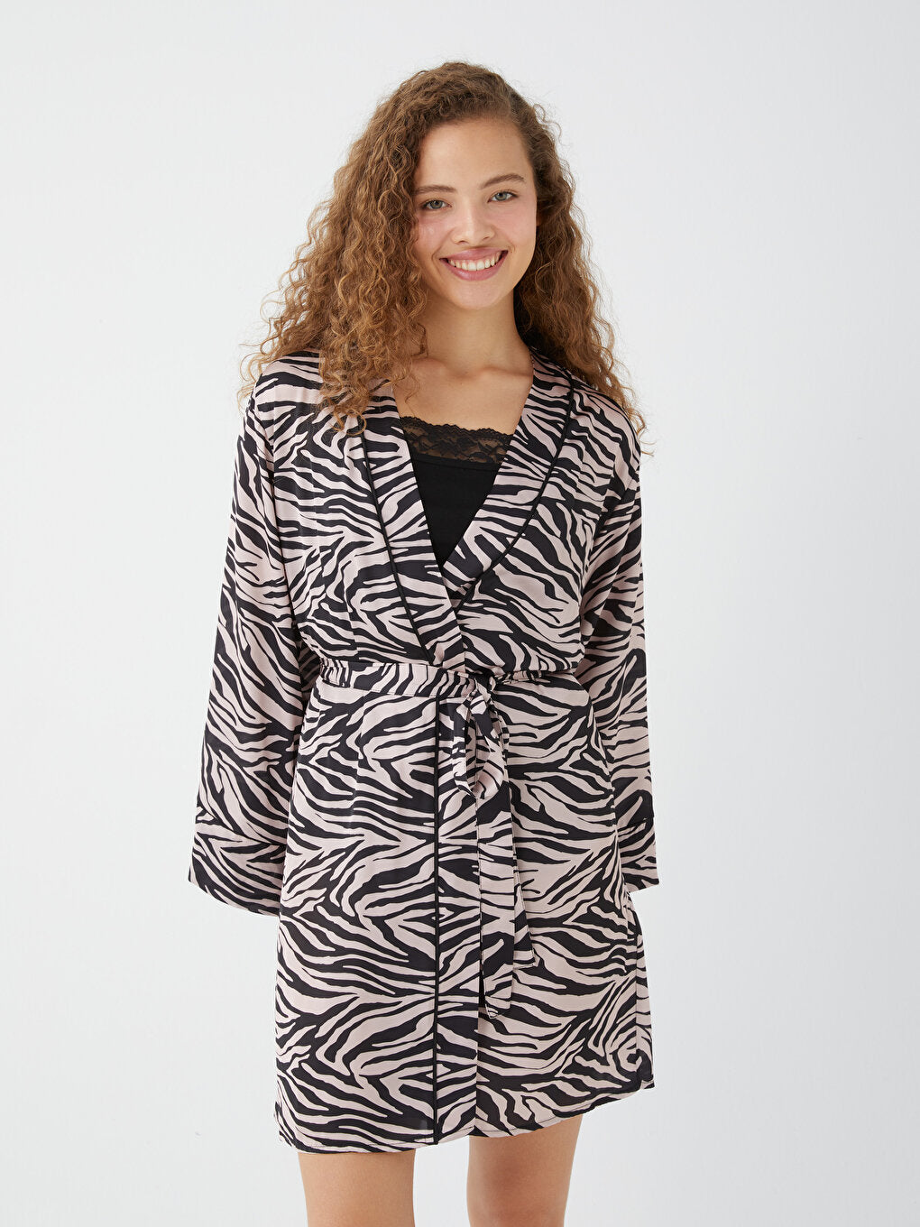 Shawl Collar Patterned Long Sleeve Women's Dressing Gown