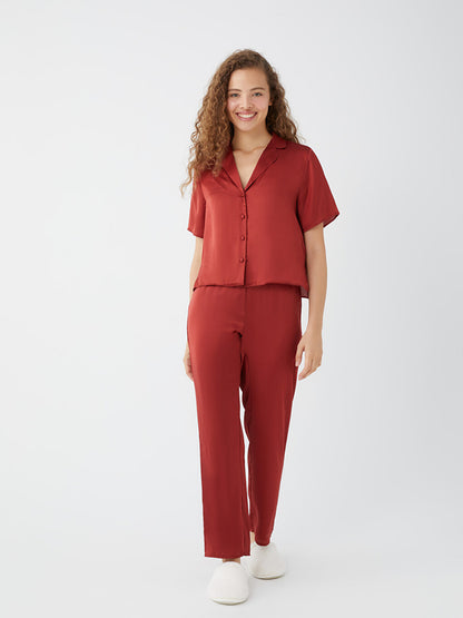 Shirt Collar Plain Short Sleeve Women's Pajama Set