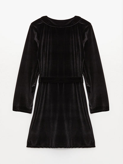 Shawl Collar Plain Long Sleeve Velvet Women's Dressing Gown