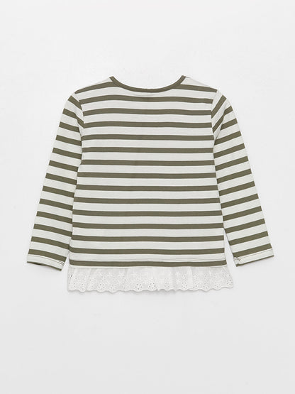 Crew Neck Striped Long Sleeve Girl's T-Shirt