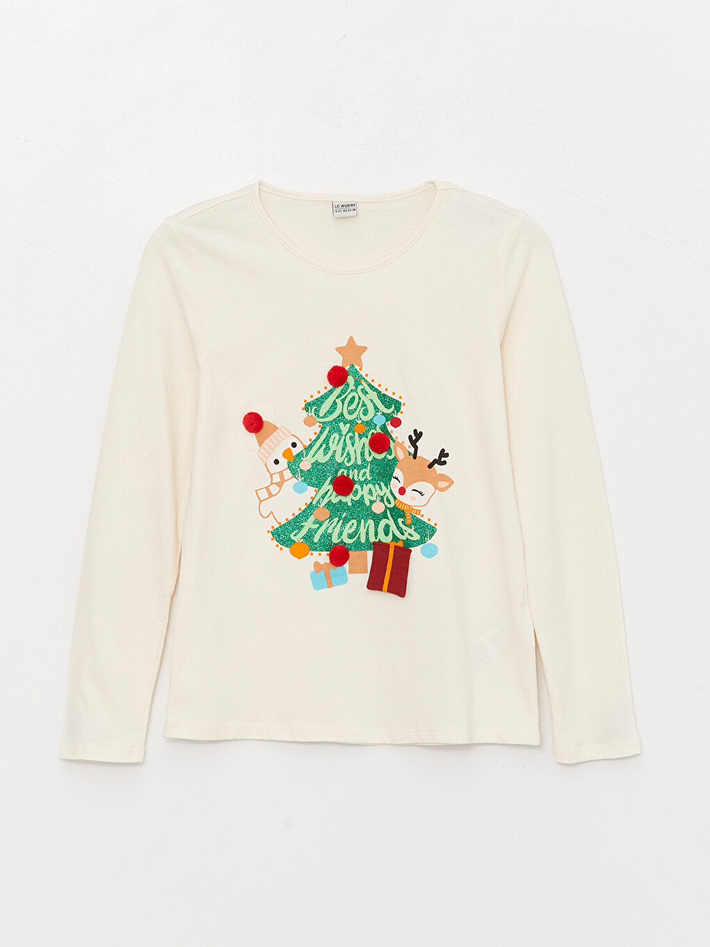 Crew Neck New Year Themed Long Sleeve Girls' T-Shirt