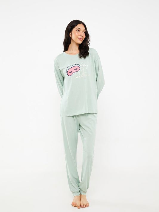 Crew Neck Printed Long Sleeve Women's Pajama Set