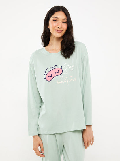 Crew Neck Printed Long Sleeve Women's Pajama Set