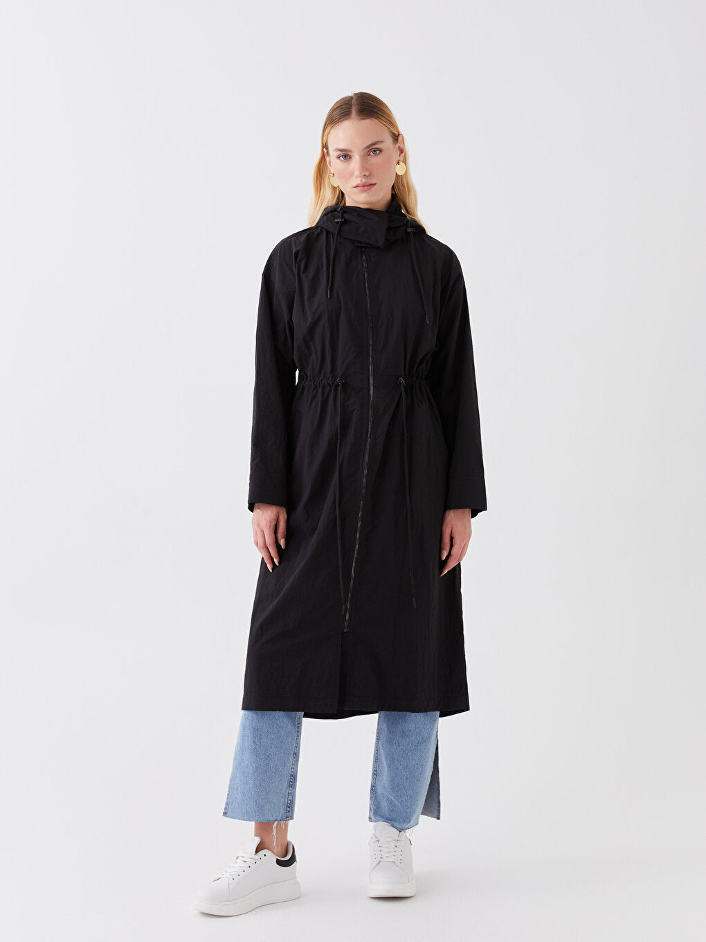 Hooded Plain Long Sleeve Women's Raincoat