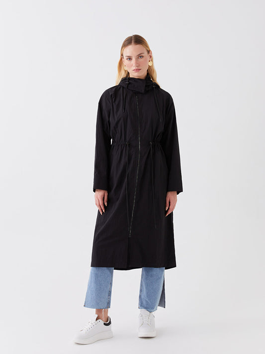 Hooded Plain Long Sleeve Women's Raincoat