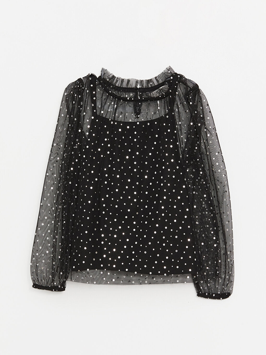 High Collar Polka Dot Long Sleeve Girl's Blouse