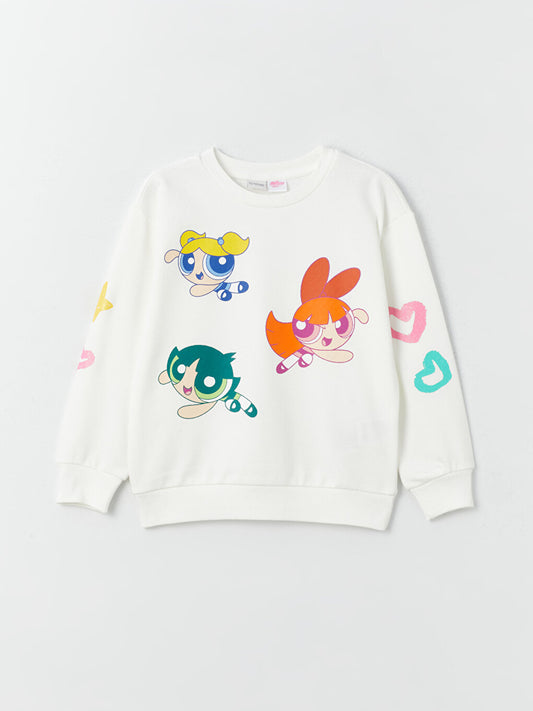 Crew Neck Powerpuff Girls Printed Long Sleeve Girl's Sweatshirt