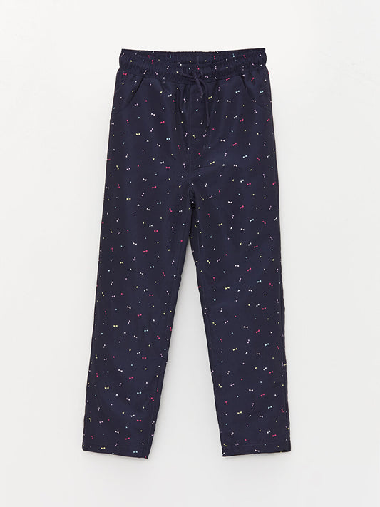 Elastic Waist Patterned Fleece Lined Girl's Trousers