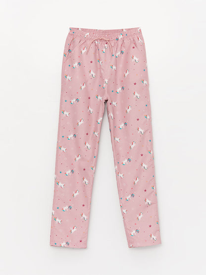 Elastic Waist Patterned Fleece Lined Girl's Trousers