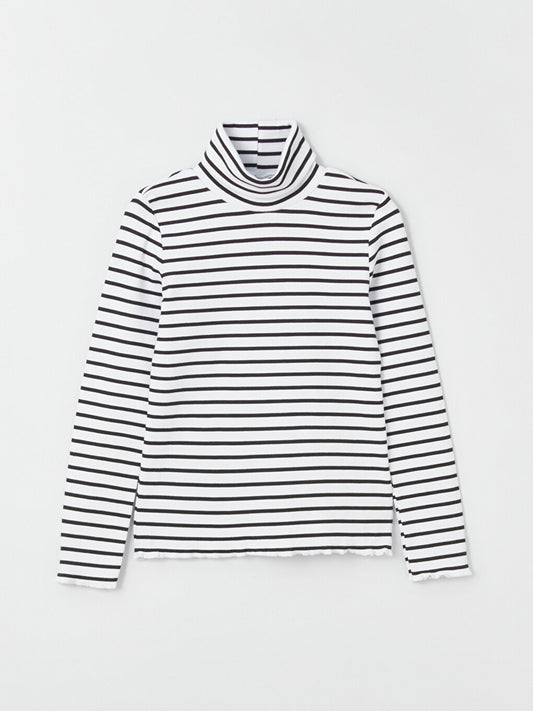 High Neck Striped Long Sleeve Girl's T-Shirt