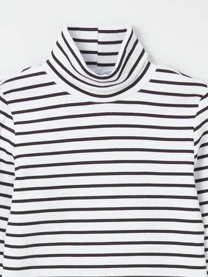 High Neck Striped Long Sleeve Girl's T-Shirt