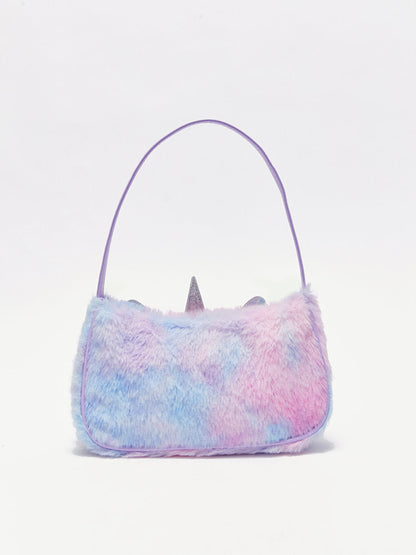 Furry Embroidered Girl's Shoulder Bag