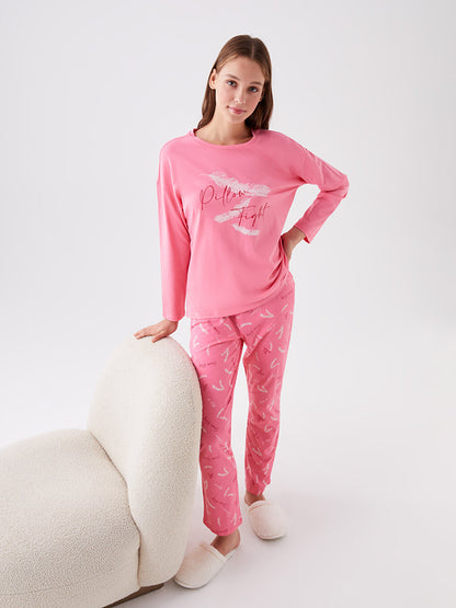 Crew Neck Printed Long Sleeve Women's Pajama Set