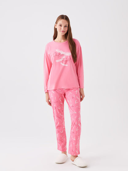 Crew Neck Printed Long Sleeve Women's Pajama Set