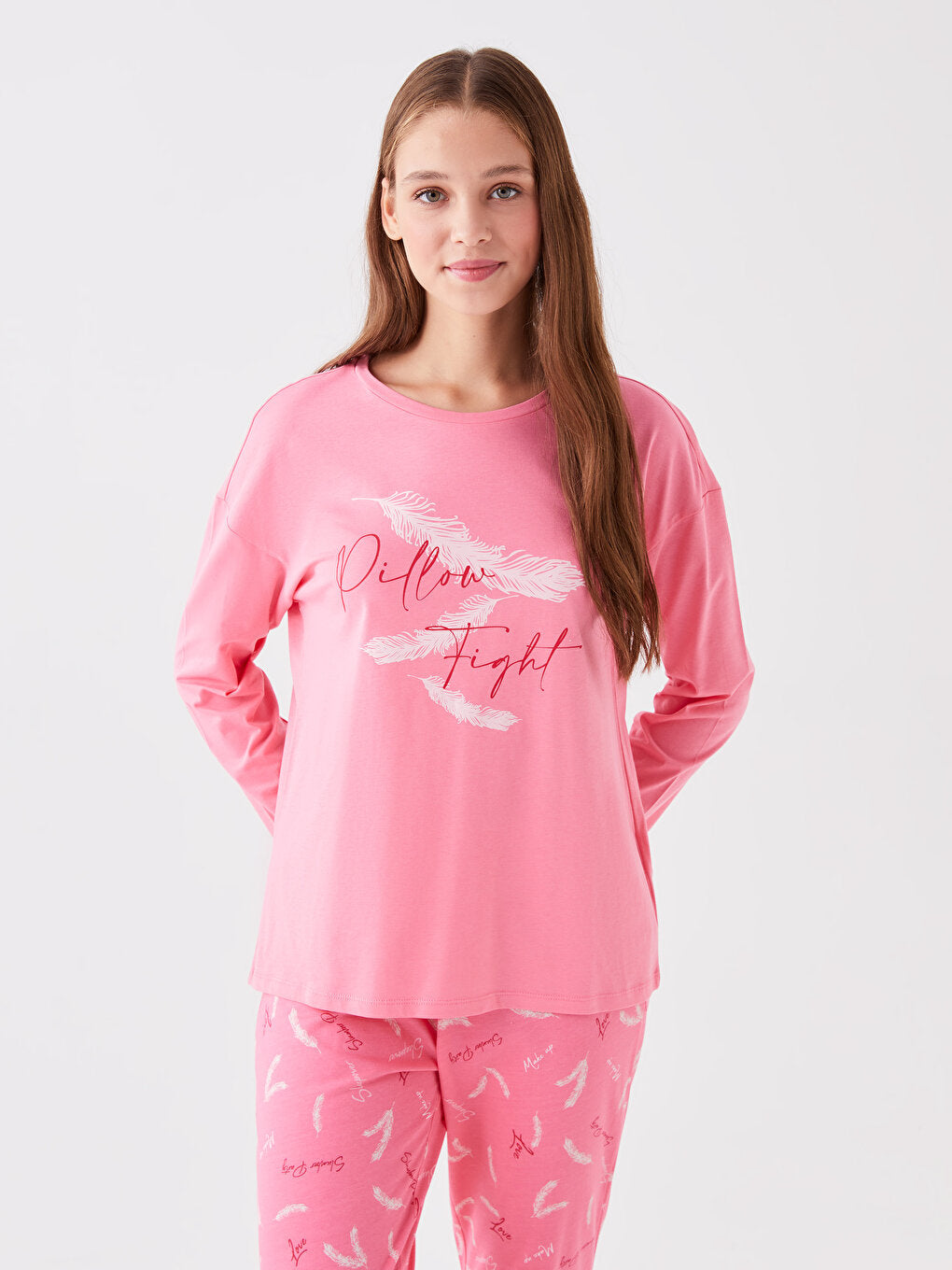 Crew Neck Printed Long Sleeve Women's Pajama Set