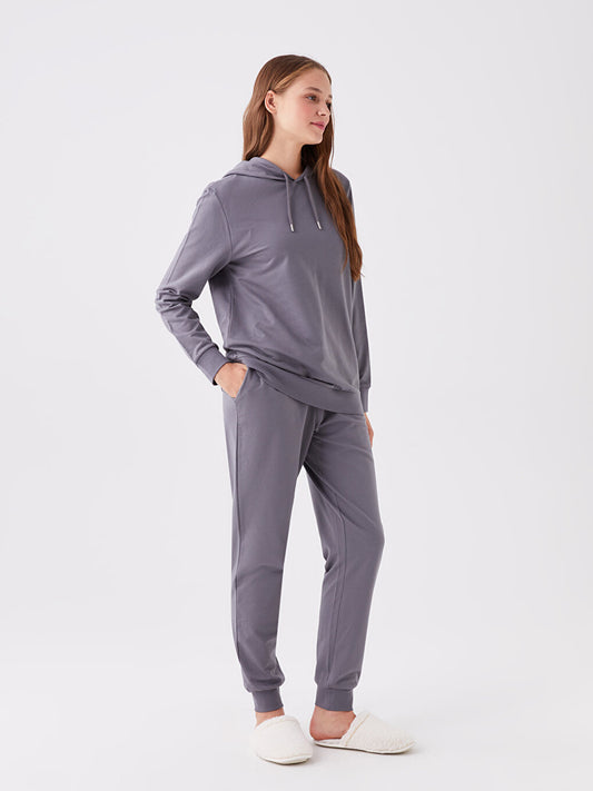 Hooded Plain Long Sleeve Women's Pajama Set