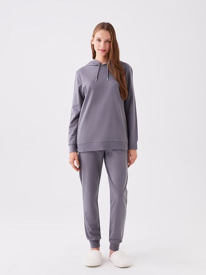 Hooded Plain Long Sleeve Women's Pajama Set