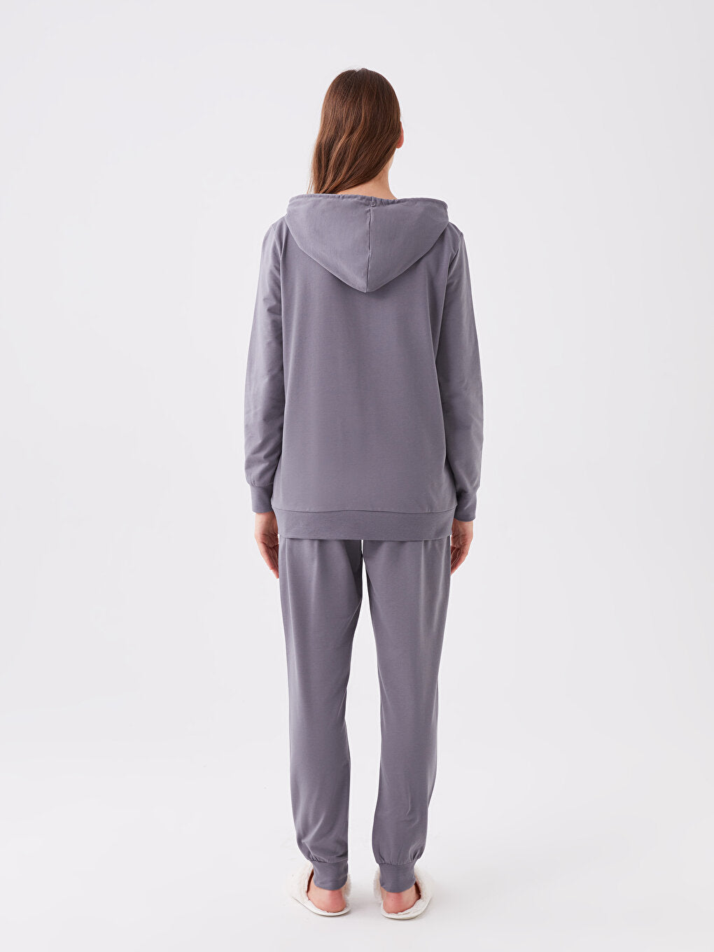 Hooded Plain Long Sleeve Women's Pajama Set